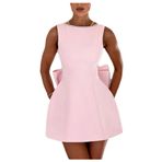 Letuwj Elbise Sırtı Açık A-line Fiyonk İnci Mini, Pembe, L