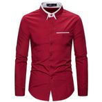 Letuwj Erkek gömleği, dar kesim, uzun kollu gömlek, çift yaka, iş, düz renk, gündelik, ince, uzun kollu gömlek, kırmızı, 5XL
