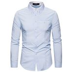 Letuwj Erkek gömleği, dar kesim, uzun kollu gömlek, çift yaka, iş, düz renk, gündelik, ince, uzun kollu gömlek, mavi (Light Blue), 5XL