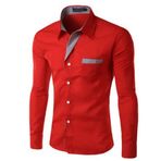Letuwj Erkek Gömleği Slim İş Uzun Kollu Gömlek Slim Fit Trend Düz Renk Uzun Kollu Gömlek, kırmızı, M
