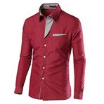 Letuwj Erkek Gömleği Slim İş Uzun Kollu Gömlek Slim Fit Trend Düz Renk Uzun Kollu Gömlek, Wine Red, L