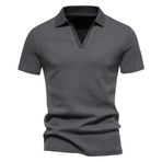 Letuwj Henley kısa kollu erkek fitness tişörtü nefes alabilen streç, koyu gri, 4XL