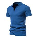 Letuwj Henley kısa kollu erkek fitness tişörtü nefes alabilen streç, mavi, 4XL