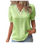 Letuwj Hollow Out Açık Yeşil Düz Renk Casual Kısa Kollu Kadın T-shirt