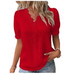 Letuwj Hollow Out Kırmızı Düz Renk Casual Kısa Kollu Kadın T-shirt