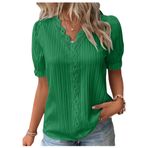Letuwj Hollow Out Koyu Yeşil Düz Renk Casual Kısa Kollu Kadın T-shirt
