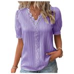 Letuwj Hollow Out Mor Düz Renk Casual Kısa Kollu Kadın T-shirt