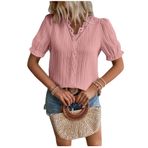 Letuwj Hollow Out Pas Kırmızısı Düz Renk Casual Kısa Kollu Kadın T-shirt