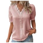 Letuwj Hollow Out Pembe Düz Renk Casual Kısa Kollu Kadın T-shirt