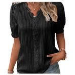 Letuwj Hollow Out Siyah Düz Renk Casual Kısa Kollu Kadın T-shirt