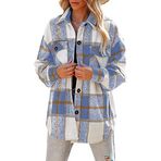 Letuwj Kadın Cepli Gömlek Sonbahar ve Kış Kadın Ekose Kaban Günlük Bol, mavi (Light Blue), XXL