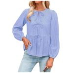 Letuwj Kadın çizgili kravat uzun kollu bluz üst kadın, mavi (Light Blue), S