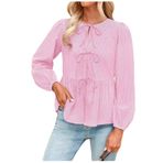 Letuwj Kadın çizgili kravat uzun kollu bluz üst kadın, Pembe, S