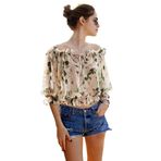 Letuwj Kadın Kayık Yaka Elastik Bel Bluz Beyaz Asian XL(US L)
