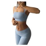 Letuwj Kadın spor atleti Seksi yoga spor sutyeni kalınlaştırılmış göğüs yastığı fitness kolsuz üst iç çamaşırı, Açık mavi, M