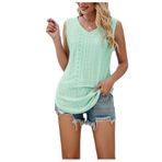 Letuwj Kadın Tank Top Casual Tops v boyun kolsuz delik içi boş boş kolsuz Tank Top, yeşil (Light Green), XXL