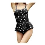 Letuwj Kadın Tek Parça Puantiyeli Mayo Rushed Etek Tankini Siyah Asian XXXXL(US XXXL)