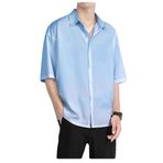 Letuwj Kısa Kollu Gömlek Gömlek Erkek Yaz Buz İpek Bluz, mavi (Light Blue), L