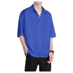 Letuwj Kısa Kollu Gömlek Gömlek Erkek Yaz Buz İpek Bluz, mavi (Royal Blau), 5XL