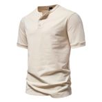 Letuwj Üç Düğmeli Kısa Kollu Tişört Erkek Henry Yaka Kısa Kollu Tişört, haki, 5XL