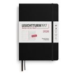 LEUCHTTURM1917 Orta Boy (A5) 12 Aylık Ajanda ve Not Defteri (Çizgili) 2026 Sert Kapak, Ingilizce, Siyah 372650