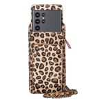 Lev Leather Deri Cüzdan & Telefon Kılıfı 2'si 1 Arada, Hakiki Deri, Zincir Askı, RFID Koruma, Telefon Bölmeli (6.9”e Kadar) Kadın Kartlık ve Cüzdan, Kredi Kartlık ve Nakit Bölmeli (Leopar)