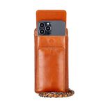 Lev Leather Deri Cüzdan & Telefon Kılıfı 2'si 1 Arada, Hakiki Deri, Zincir Askı, RFID Koruma, Telefon Bölmeli (6.9”e Kadar) Kadın Kartlık ve Cüzdan, Kredi Kartlık ve Nakit Bölmeli (Rustik Taba)