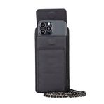 Lev Leather Deri Cüzdan & Telefon Kılıfı 2'si 1 Arada, Hakiki Deri, Zincir Askı, RFID Koruma, Telefon Bölmeli (6.9”e Kadar) Kadın Kartlık ve Cüzdan, Kredi Kartlık ve Nakit Bölmeli (Siyah)