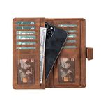 Lev Leather El Yapımı Çıtçıtlı Deri Cüzdan - Telefon Bölmeli, Hakiki Deri Premium Kalite Kartlık Cüzdan, 2'si Pencereli 13 Kart Bölmesi, Erkek ve Kadın için Hakiki Deri Cüzdan (Antik Kahverengi)