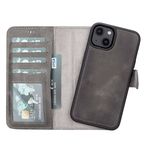 Lev Leather iPhone 14 ile uyumlu Hakiki Deri Cüzdan Kılıf - Kart Yuvalı, Tam Koruma, MagSafe Uyumlu, RFID Korumalı, Stantlı, Güçlü Manyetik Kapama - Üniseks (Gri)