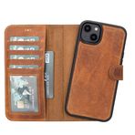Lev Leather iPhone 14 Plus ile uyumlu Hakiki Deri Cüzdan Kılıf - Kart Yuvalı, Tam Koruma, MagSafe Uyumlu, RFID Korumalı, Stantlı, Güçlü Manyetik Kapama - Üniseks (Antik Kahverengi)