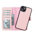 Lev Leather iPhone 14 Plus ile uyumlu Hakiki Deri Cüzdan Kılıf - Kart Yuvalı, Tam Koruma, MagSafe Uyumlu, RFID Korumalı, Stantlı, Güçlü Manyetik Kapama - Üniseks (Pembe)