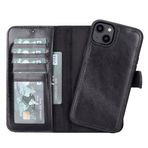 Lev Leather iPhone 14 Plus ile uyumlu Hakiki Deri Cüzdan Kılıf - Kart Yuvalı, Tam Koruma, MagSafe Uyumlu, RFID Korumalı, Stantlı, Güçlü Manyetik Kapama - Üniseks (Rustik Siyah)