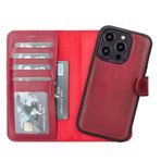 Lev Leather iPhone 14 Pro ile uyumlu Hakiki Deri Cüzdan Kılıf - Kart Yuvalı, Tam Koruma, MagSafe Uyumlu, RFID Korumalı, Stantlı, Güçlü Manyetik Kapama - Üniseks (Kırmızı)