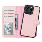 Lev Leather iPhone 14 Pro Max ile uyumlu Hakiki Deri Cüzdan Kılıf - Kart Yuvalı, Tam Koruma, MagSafe Uyumlu, RFID Korumalı, Stantlı, Güçlü Manyetik Kapama - Üniseks (Pembe)
