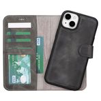 Lev Leather iPhone 15 Plus ile uyumlu Hakiki Deri Cüzdan Kılıf - Kart Yuvalı, Tam Koruma, MagSafe Uyumlu, RFID Korumalı, Stantlı, Güçlü Manyetik Kapama - Üniseks (Gri)