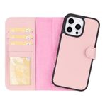 Lev Leather iPhone 16 Pro Max ile uyumlu Hakiki Deri Cüzdan Kılıf - Kart Yuvalı, Tam Koruma, MagSafe Uyumlu, RFID Korumalı, Stantlı, Güçlü Manyetik Kapama - Üniseks (Pembe)
