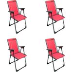 Leva Dogahomes Lüks Katlanır Kamp,plaj,piknik Sandalyesi 4 Adet - Polyester - Kırmızı