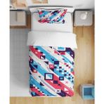 Leva Home Modern Soyut Çizgi Desenli Renkli 3D Dijital Baskılı Tek Kişilik Çarşafsız Erkek Çocuk Nevresim Takımı - 160 x 220 cm