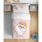 Leva Home Sevimli Tavşan 3D Dijital Baskılı Tek Kişilik Kız Çocuk Genç Çarşafsız Nevresim Takımı - Pudra - 160 x 220 cm