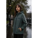 LEVEL HİGH Kadın Spor Yağmurluk Füme – Kapüşonlu, Beyaz Şerit Detaylı, Hafif Rüzgarlık, Outdoor Mevsimlik