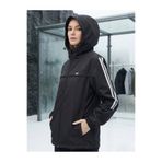 LEVEL HİGH Kadın Spor Yağmurluk Siyah – Kapüşonlu, Beyaz Şerit Detaylı, Hafif Rüzgarlık, Outdoor Mevsimlik
