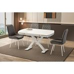 Levent Mobilya Steel Masa, Alora Sandalye, Kar Beyaz, 130x80