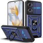 LeviDo Honor 90 ile uyumlu kılıf, silikon kaydıraklı kamera koruyuculu kılıf, halka stantlı kılıf, cep telefonu tutucu, otomobil mıknatıslı cep telefonu kılıfı, darbeye dayanıklı kapak, mavi