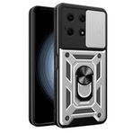 LeviDo Honor X8A ile uyumlu kılıf, silikon kaydıraklı kamera koruyucusu, kapak, halka stantlı kılıf, cep telefonu tutucu, otomobil mıknatıslı cep telefonu kılıfı, darbeye dayanıklı kapak, gümüş
