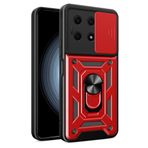 LeviDo Honor X8A ile uyumlu kılıf, silikon kaydıraklı kamera koruyucusu, kapak, halka stantlı kılıf, cep telefonu tutucu, otomobil mıknatıslı cep telefonu kılıfı, darbeye dayanıklı, kırmızı