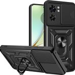 LeviDo Motorola Edge 40 ile uyumlu kılıf, silikon sürgülü kamera koruyucusu, kapak, halka stantlı kılıf, cep telefonu tutucu, otomobil mıknatıslı cep telefonu kılıfı, darbeye dayanıklı kapak, siyah