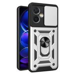 LeviDo Motorola Moto G54 ile uyumlu kılıf, silikon kaydıraklı kamera korumalı kılıf, halka stantlı kılıf, cep telefonu tutucu, otomobil mıknatıslı cep telefonu kılıfı, darbeye dayanıklı kapak, gümüş