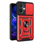 LeviDo Motorola Moto G54 ile uyumlu kılıf, silikon kaydıraklı kamera korumalı kılıf, halka stantlı kılıf, cep telefonu tutucu, otomobil mıknatıslı cep telefonu kılıfı, darbeye dayanıklı kapak, kırmızı