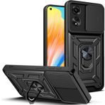LeviDo Oppo A78 4G ile uyumlu kılıf, silikon, kaydıraklı kamera koruyucusu, kapak, halka, stantlı, cep telefonu tutucu, otomobil mıknatıslı cep telefonu kılıfı, darbeye dayanıklı kapak, siyah